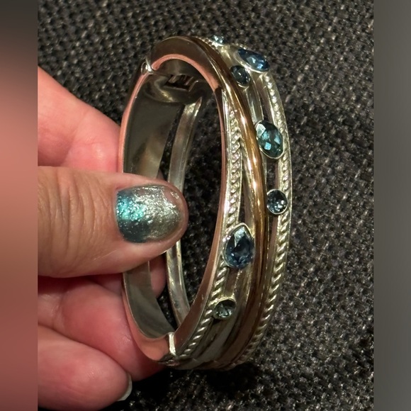 FINAL PRICE 🔥Brighton Silver bangle cuff bracelet two tons with blue💙stones - Picture 2 of 10